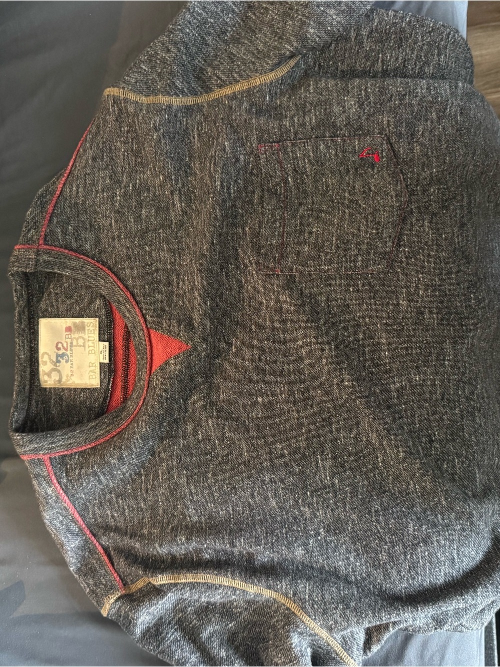 Bar Blues Men’s Heather Gray Crewneck Sweatshirt with Red Accents